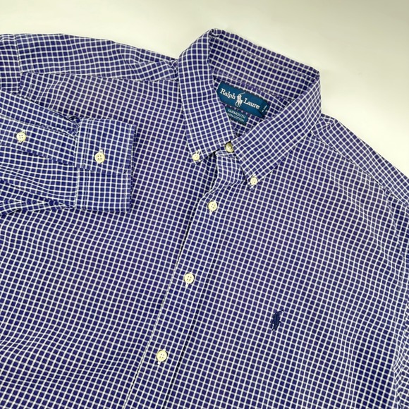Ralph Lauren Yarmouth Collection Blue Plaid Button Down Shirt Mens size 17 - Picture 1 of 7